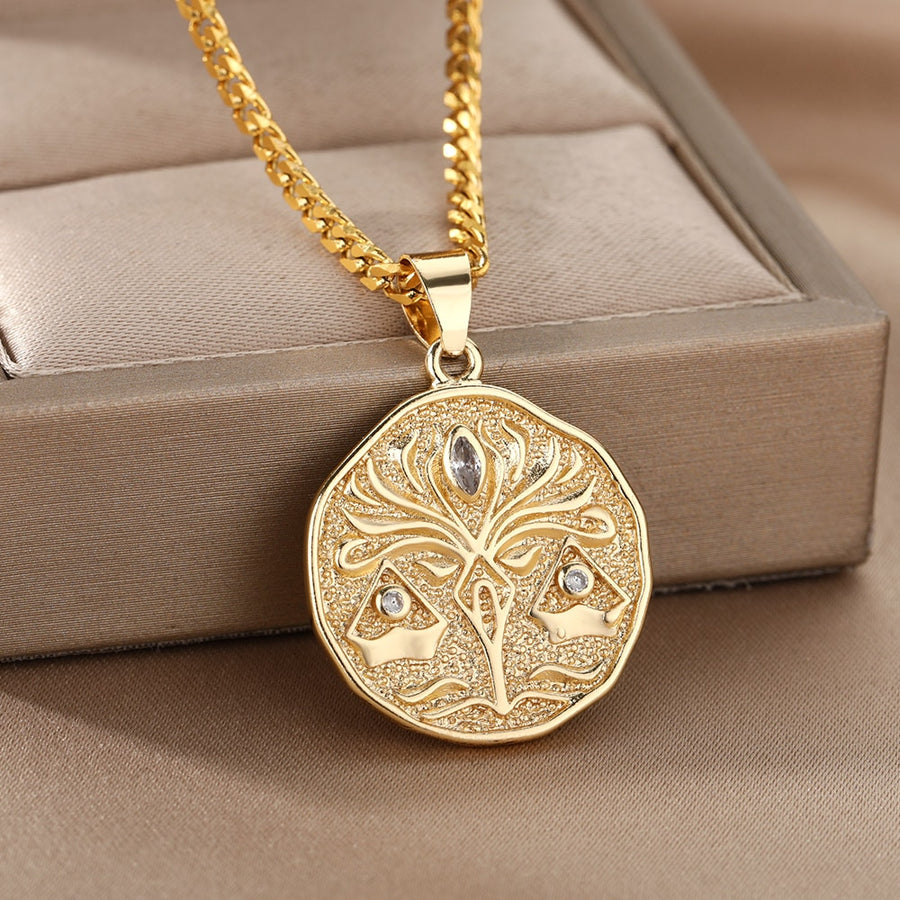 Astrological Sign Coin Pendant Necklace